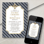 Jongens' Gold Navy Stripes Eerste Communie Kaart