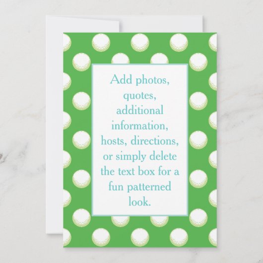 Jongens Golf Ball Party Invite- Lime Green en Blue Kaart (Achterkant)