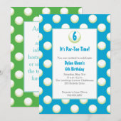 Jongens Golf Ball Party Invite- Lime Green en Blue Kaart (Voorkant / Achterkant)