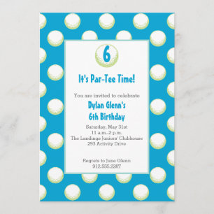 Jongens Golf Ball Party Invite- Lime Green en Blue Kaart
