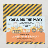 Jongens Graafmachine Eerste Verjaardagsfeestuitnod Kaart (Voorkant / Achterkant)