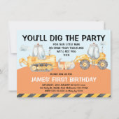 Jongens Graafmachine Eerste Verjaardagsfeestuitnod Kaart (Voorkant)