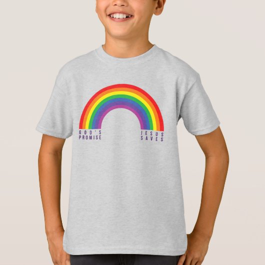 Jongen's Grijze T-Shirt Rainbow Jesus Saves (Voorkant)