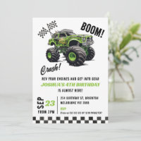 Jongens groen fluorescerende monstertruck verjaard