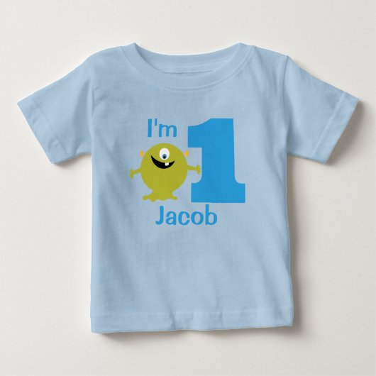 Jongens Groen Monster 1e Verjaardag Feest T-shirt (Voorkant)