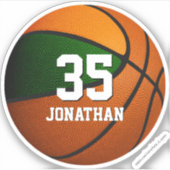 jongens groen oranje team kleuren basketbal sticker (Voorkant)