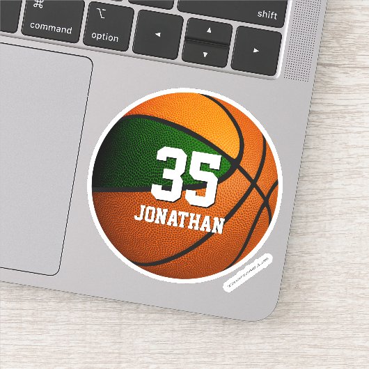 jongens groen oranje team kleuren basketbal sticker (Detail)