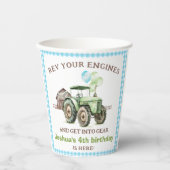 Jongens Groene Blauwe Ballonnen Tractor Verjaardag Papieren Bekers (Voorkant)