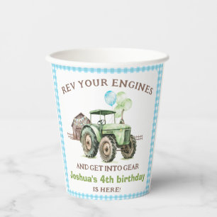 Jongens Groene Blauwe Ballonnen Tractor Verjaardag Papieren Bekers