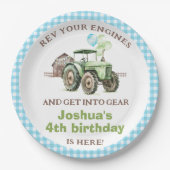 Jongens Groene Blauwe Ballonnen Tractor Verjaardag Papieren Bordje (Voorkant)