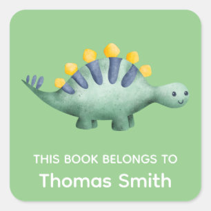 Jongens Groene Dinosaurussen en Naam Schoolboeken Vierkante Sticker
