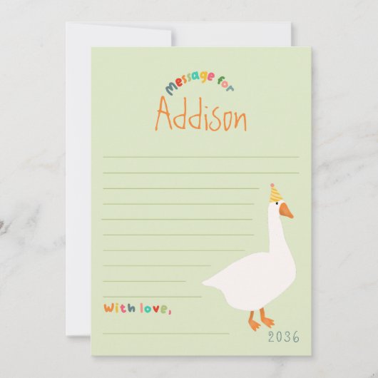 Jongens Groene Gans Eerste Verjaardag Tijd Capsule Kaart (Voorkant)