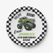 Jongens Groene Monster Truck Verjaardag Papieren Bordje (Voorkant)
