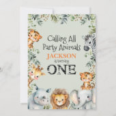 Jongens Groene Safari 1e Verjaardag Kaart (Achterkant)