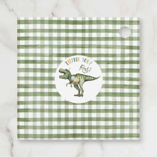 Jongens Groene Stomp Chomp Roar Dinosaurus 1e verj Bedankjes Labels (Achterkant)