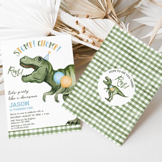 Jongens Groene Stomp Chomp Roar Dinosaurus 1e verj Kaart