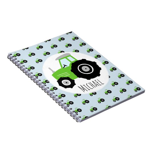 Jongen's Groene Tractor Pattern en Name Kinder Sch Notitieboek (Rechterzijde)