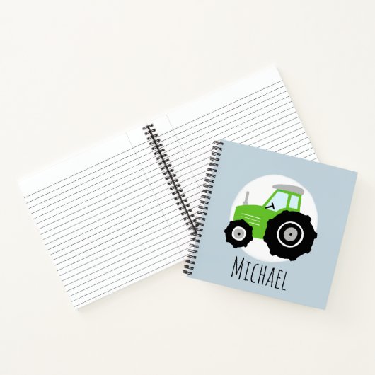 Jongen's Groene Tractor Pattern en Name Kinder Sch Notitieboek (Binnen)