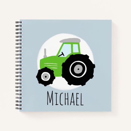 Jongen's Groene Tractor Pattern en Name Kinder Sch Notitieboek (Voorkant)