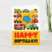 Jongens Grote Bouwwagen 4e Verjaardag Kaart (Voorkant)
