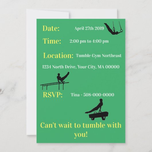 Jongens Gymnastics Birthday Party (Achterkant)