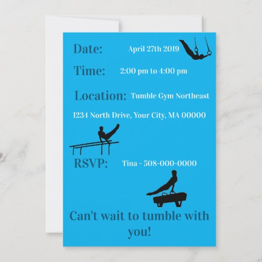 Jongens Gymnastics Birthday Party (Achterkant)