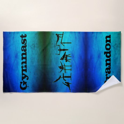 Jongens Gymnastiek Custom Naam Blauw Groene Strand Strandlaken (Voorkant)