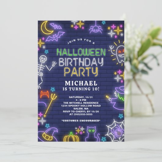 Jongens Halloween 10e verjaardagsfeest Kaart (Staand voorkant)
