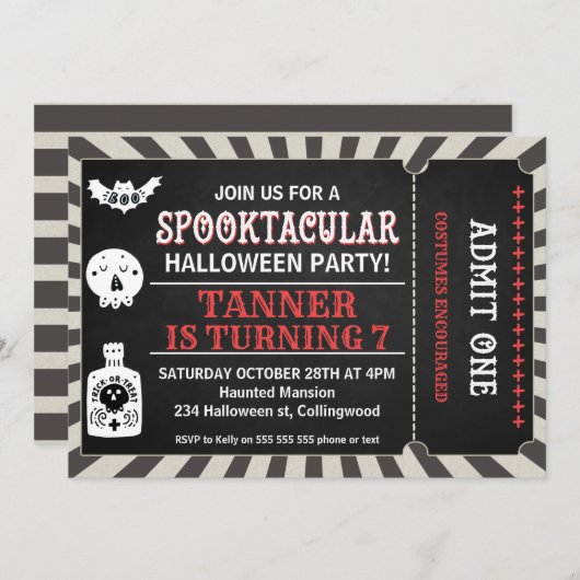 Jongens Halloween Ticket Verjaardag Uitnodiging (Voorkant / Achterkant)