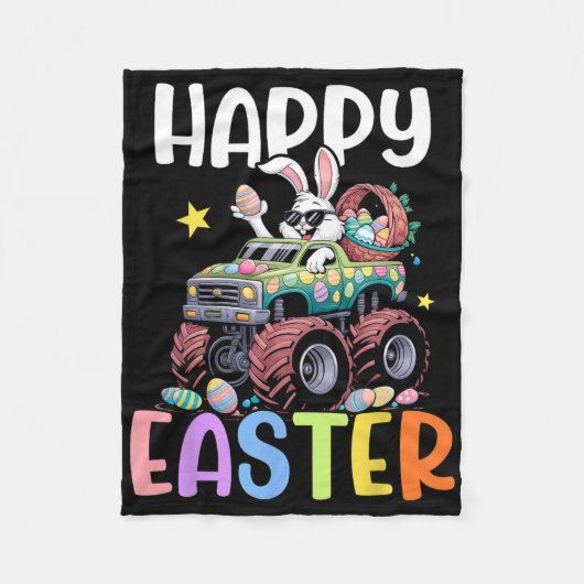 Jongens Happy Easter Monster Truck Easter Eggs Bun Fleece Deken (Voorkant)