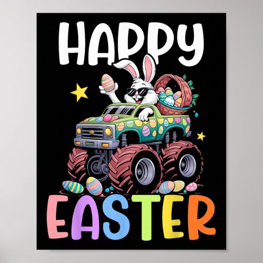 Jongens Happy Easter Monster Truck Easter Eggs Bun Poster (Voorkant)