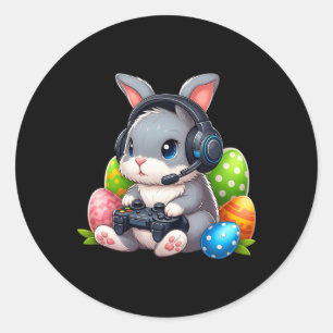 Jongens Happy Paasdag Konijntje Ei Videogame Kinde Ronde Sticker
