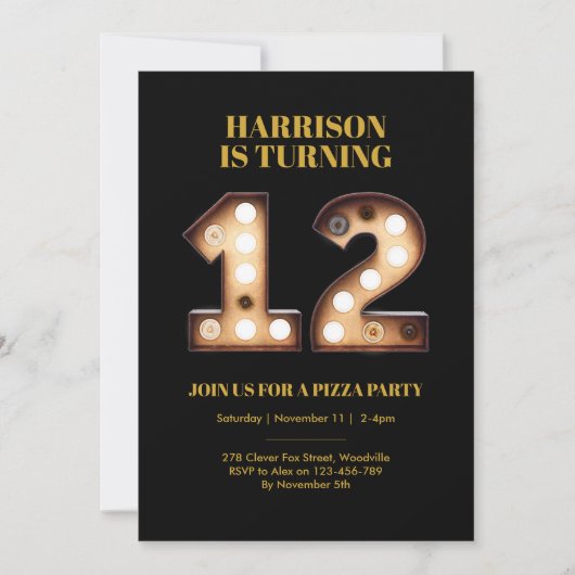 Jongens Heldere lichten 12e verjaardag uitnodiging (Voorkant)