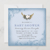 Jongens Herten Antler Baby shower Blauw en Goud Kaart (Achterkant)