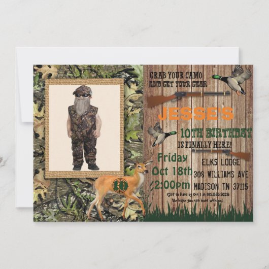 Jongens Herten Jacht Verjaardag Uitnodiging (Voorkant)