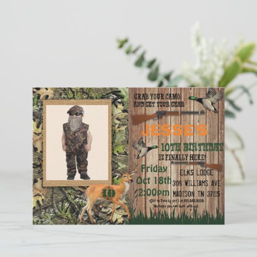 Jongens Herten Jacht Verjaardag Uitnodiging (Staand voorkant)