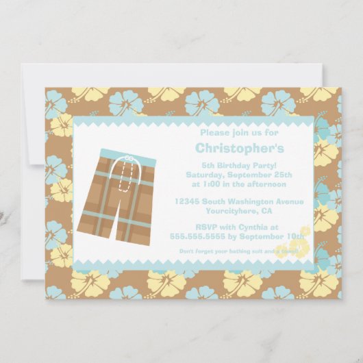 Jongens hibiscus-zwemfeest uitnodiging (Voorkant)