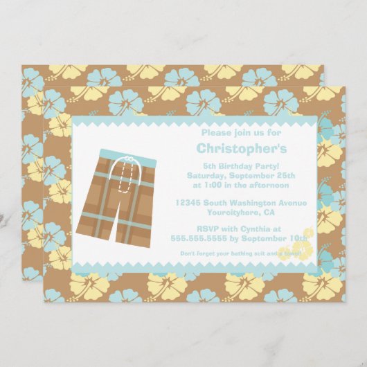 Jongens hibiscus-zwemfeest uitnodiging (Voorkant / Achterkant)