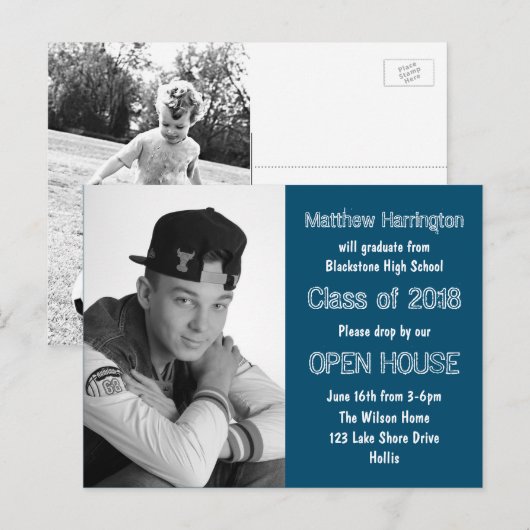 Jongens High School Afstuderen Foto-uitnodigingen Uitnodiging Briefkaart (Voorkant / Achterkant)