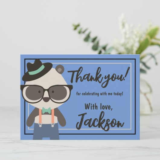 Jongens Hipster Mister Panda Beer Verjaardag Bedankkaart (Staand voorkant)