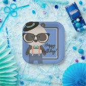 Jongens Hipster Mister Panda Beer Verjaardag Papieren Bordje (Feest)