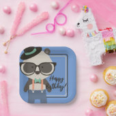Jongens Hipster Mister Panda Beer Verjaardag Papieren Bordje (Feest)