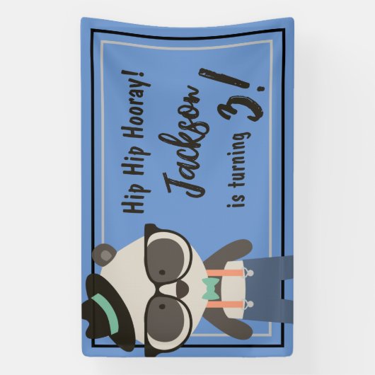 Jongens Hipster Mister Panda Beer Verjaardag Spandoek (Verticaal)