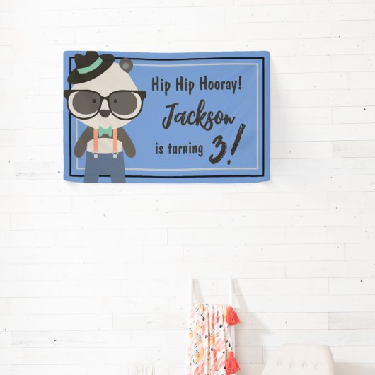 Jongens Hipster Mister Panda Beer Verjaardag Spandoek (Insitu)