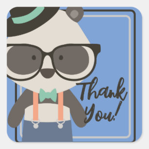 Jongens Hipster Mister Panda Beer Verjaardag Vierkante Sticker