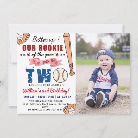 Jongens Honkbal 2e Verjaardagsfeestje Batter Up Fo Kaart (Voorkant)
