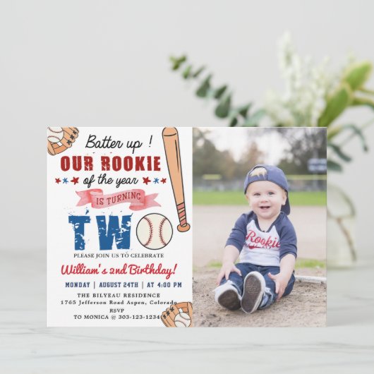 Jongens Honkbal 2e Verjaardagsfeestje Batter Up Fo Kaart (Staand voorkant)