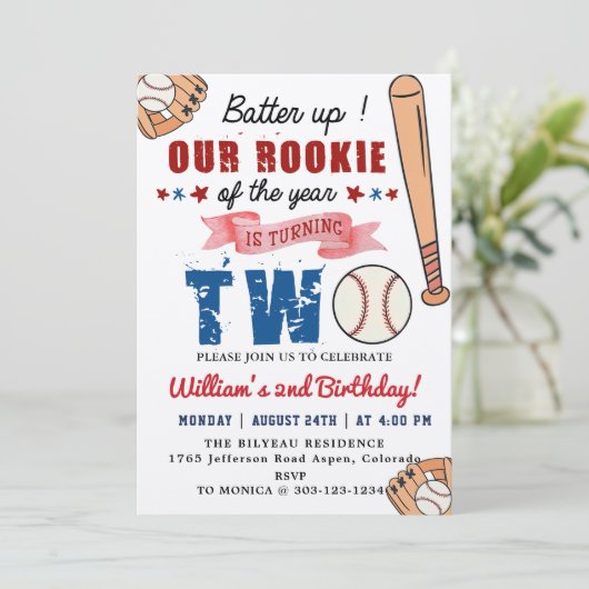 Jongens Honkbal 2e Verjaardagsfeestje Batter Up Kaart (Staand voorkant)