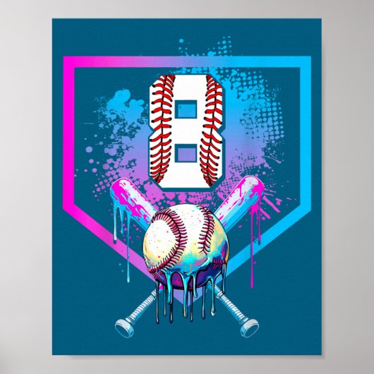 Jongens honkbal Drip 8e verjaardag Thuis Poster (Voorkant)