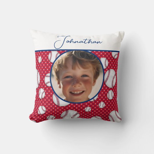 Jongens honkbal rood wit blauw aangepaste foto met kussen (Voorkant)